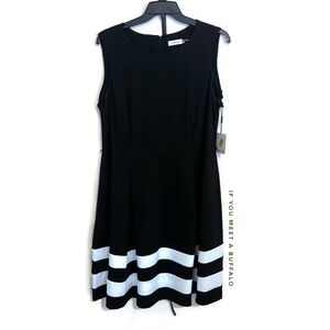 Calvin Klein Woman 18W Black White Stripe Fit & Flare Dress Cocktail Business